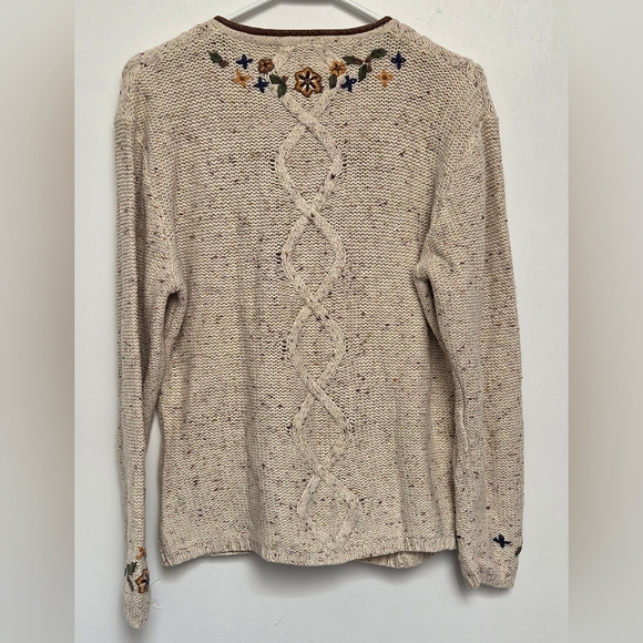 Vintage Fiberwork HandEmbroidered Floral Cream Open Button Cardigan Sweater Sz M - Picture 2 of 10